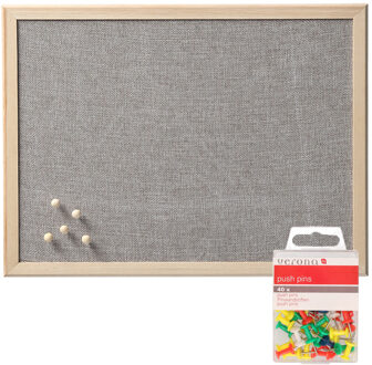 Prikbord incl. 40x punaises gekleurd - 40 x 60 cm - grijs - textiel - Prikborden