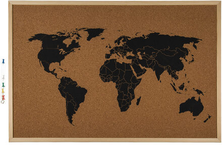 Prikbord met wereldkaart 40 x 60 cm