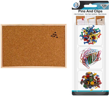 Prikbord van kurk 60 x 45 cm incl. 240x stuks gekleurde punaises