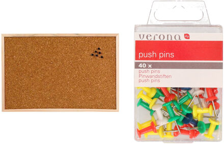 Prikbord van kurk 60 x 45 cm incl. 80x stuks gekleurde punaises