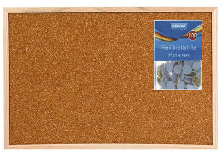 Prikborden/memoborden naturel kurk met punaises 60 x 45 cm - Prikborden Multikleur