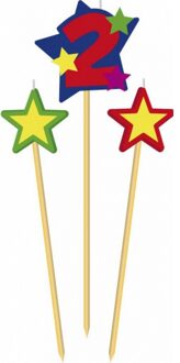 Prikker kaarsjes cijfer 2 - Taartkaarsen Multikleur