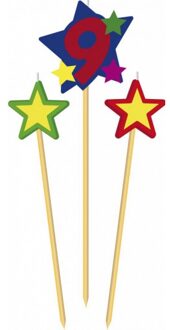 Prikker kaarsjes cijfer 9 - Taartkaarsen Multikleur