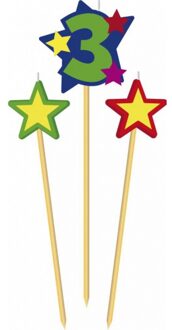 Prikker kaarsjes set - leeftijd verjaardag cijfer 3 jaar - drie delige set - Kinderen Multi