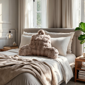 Primaviera Deluxe Kussen Bedsteun Pompom - Taupe - Voor - - Dekbed-Discounter.nl