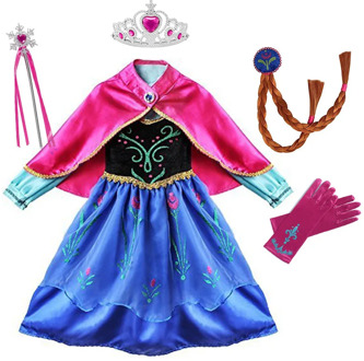 Princess Ana Party Supplies Cosplay Costume for Girls Carnival Kids Halloween Dress up Clothing Robe Fancy Snow Queen Anna Dress