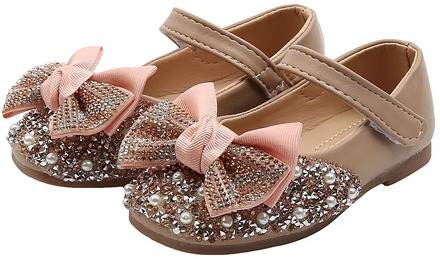 Princess Girls Shoes Children's Flats 2020 Autumn New Kids Crystal Shoes For Party Wedding Butterfly-knot Rhinestone Pearls Soft