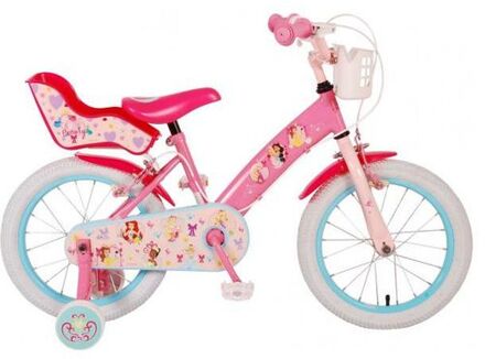 Princess Kinderfiets - Meisjes - 16 inch - Roze - Twee handremmen - Met mandje voor en poppenzitje achter