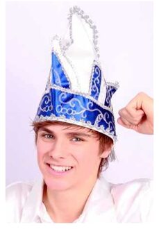 Prins Carnaval muts - heren - blauw/wit - Prinsenmuts - luxe prinsensteek Kobalt blauw
