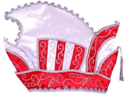 Prins Carnaval muts - heren - rood/wit - Prinsenmuts - luxe prinsensteek