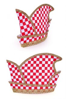 Prinsenmuts rood/wit geblokt goud galon