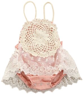 Prinses Baby Meisjes Kant Toevallige Romper Mooie Mouwloze Een Stuk Jumpsuits Voor Baby Kids Party Zomer Backless Uitloper Roze / 18-24 Months
