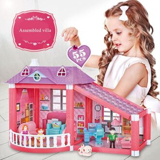 Prinses Grote Villa Diy Poppenhuizen Casa Muñecas Roze Kasteel Speelhuis Met Glijbaan Yard Kit Gemonteerd Poppenhuis Speelgoed 11