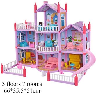 Prinses Grote Villa Diy Poppenhuizen Casa Muñecas Roze Kasteel Speelhuis Met Glijbaan Yard Kit Gemonteerd Poppenhuis Speelgoed 6