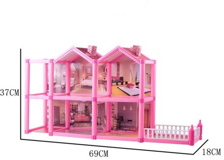 Prinses Grote Villa Diy Poppenhuizen Casa Muñecas Roze Kasteel Speelhuis Met Glijbaan Yard Kit Gemonteerd Poppenhuis Speelgoed 9