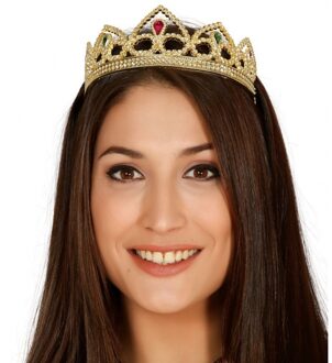 Prinsessen diadeem - kroon - volwassenen - verkleed haarband - koningin Goudkleurig