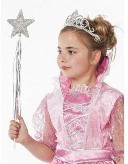 Prinsessen glitter tiara kroontje zilver voor meisjes