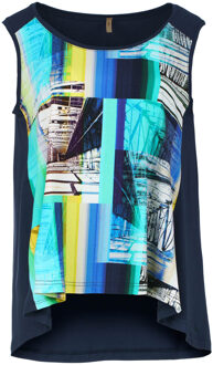 Print Detail Stretch Jersey Mouwloze Top - maat Navy