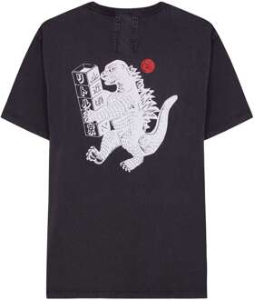 Print t-shirt godzilla faded black Zwart - XL