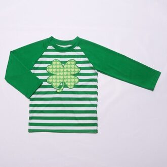 Print T-shirt Jongens Clover Patroon Borduurwerk Groene T-shirt Saint Patrick 'S Day T-shirt 3T
