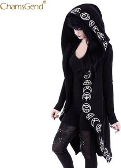 Print Vest Zwart Lange Mouwen Punk Maan Print Hooded Zwart Vest Jas Jas Plus Size Voor Vrouwen Cosplay Dec12 Xxxl