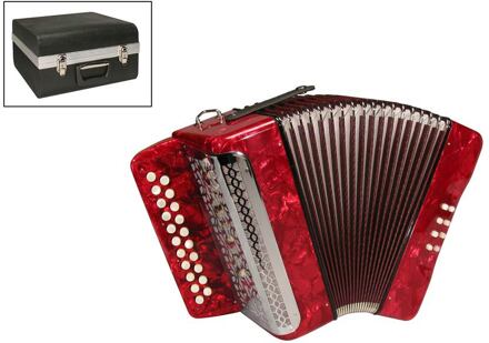 private label XG-08-BCR diatonische accordeon diatonische accordeon, 8 bassen, 2 rijen, B-C, flat panel, rood, inclusief koffer en riemen