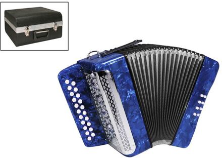 private label XG-08-BCU diatonische accordeon diatonische accordeon, 8 bassen, 2 rijen, B-C, flat panel, blauw, inclusief koffer en riemen