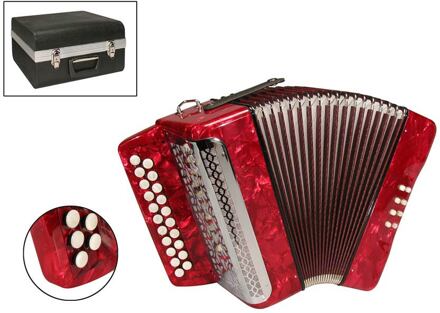 private label XG-08S-BCR diatonische accordeon diatonische accordeon, 8 bassen, 2 rijen, B-C, stepped panel, rood, inclusief koffer en riemen