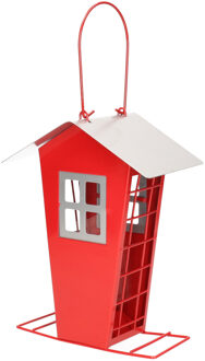Pro Garden 1x Stuks vogel voeder huisje voor pindas/vetbollen rood metaal 19 cm
