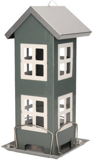 Pro Garden 1x Stuks vogel voeder huisje voor vogelzaad grijs metaal 27 cm