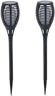Pro Garden 2x pro garden solar fakkels/toorts - zwart - met vlam effect - zonne-energie - 49 cm - tuinverlichti