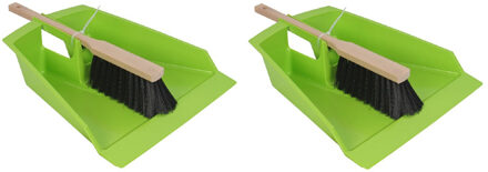 Pro Garden 2x Stoffer en blik/bladerenblik limegroen 43 cm - Stoffer en blik