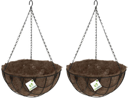 Pro Garden 2x stuks metalen hanging baskets / plantenbakken zwart met ketting 30 cm - hangende bloemen - Plantenbakken