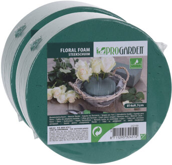 Pro Garden 2x stuks steekschuim/oase nat rond groen D14 x H7 cm