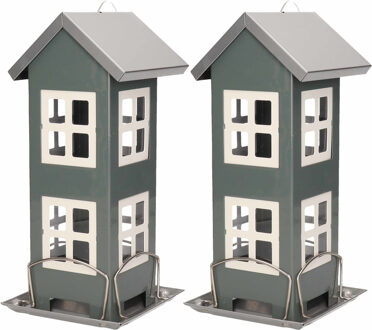 Pro Garden 2x Stuks vogel voeder huisje voor vogelzaad grijs metaal 27 cm - Vogelvoederhuisjes