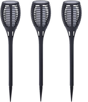 Pro Garden 3x pro garden solar fakkels/toorts - zwart - met vlam effect - zonne-energie - 49 cm - tuinverlichti