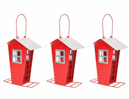 Pro Garden 3x Stuks vogel voeder huisje voor pindas/vetbollen rood metaal 19 cm