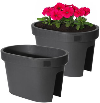 Pro Garden Balkon plantenpot/bloempot - 2x - antraciet - 40 x 25 cm - ovaal - kunststof