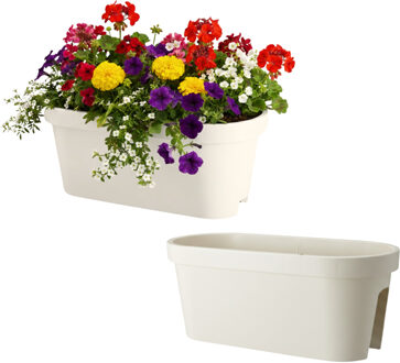 Pro Garden Balkon plantenpot / bloempot - 2x - cr?mewit - 60 x 25 cm - ovaal - kunststof - buiten / tuin potten