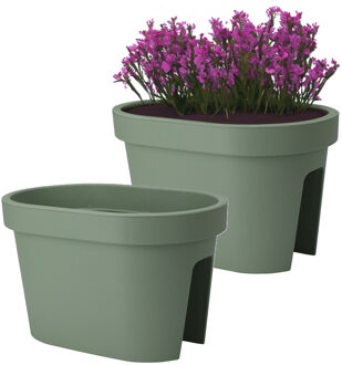 Pro Garden Balkon plantenpot/bloempot - 2x - groen - 40 x 25 cm - ovaal - kunststof