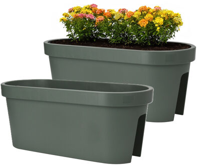 Pro Garden Balkon plantenpot/bloempot - 2x - groen - 60 x 25 cm - ovaal - kunststof