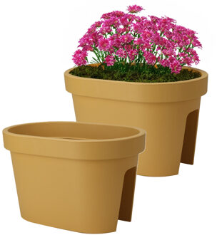 Pro Garden Balkon plantenpot/bloempot - 2x - okergeel - 40 x 25 cm - ovaal - kunststof