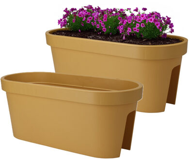Pro Garden Balkon plantenpot/bloempot - 2x - okergeel - 60 x 25 cm - ovaal - kunststof