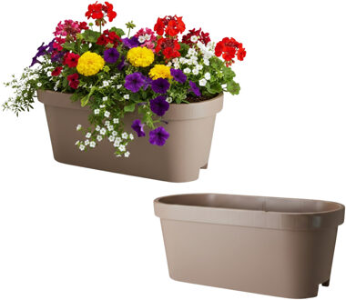 Pro Garden Balkon plantenpot / bloempot - 2x - taupe - 60 x 25 cm - ovaal - kunststof - buiten / tuin potten