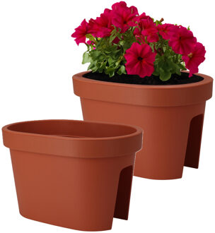 Pro Garden Balkon plantenpot/bloempot - 2x - terracotta - 40 x 25 cm - ovaal - kunststof