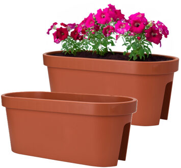 Pro Garden Balkon plantenpot/bloempot - 2x - terracotta - 60 x 25 cm - ovaal - kunststof