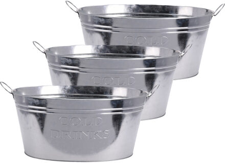 Pro Garden Bierflessen koeler Teil/emmer/bloembak - 3x - zink - zilver - 50 x 35 cm