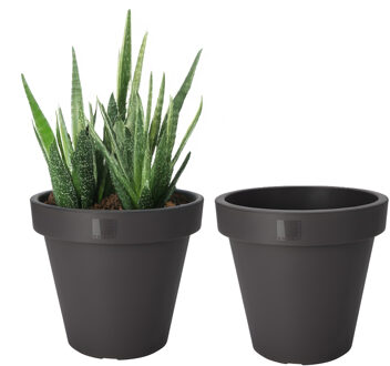 Pro Garden Bloempot - 2x - antraciet - rond - D20 cm - kunststof - plantenpot - tuin buiten