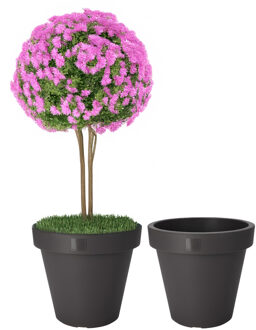 Pro Garden Bloempot - 2x - antraciet - rond - D40 cm - kunststof - plantenpot - tuin buiten