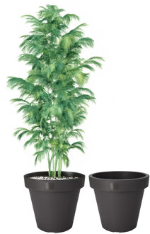 Pro Garden Bloempot - 2x - antraciet - rond - D50 cm - kunststof - plantenpot - tuin buiten